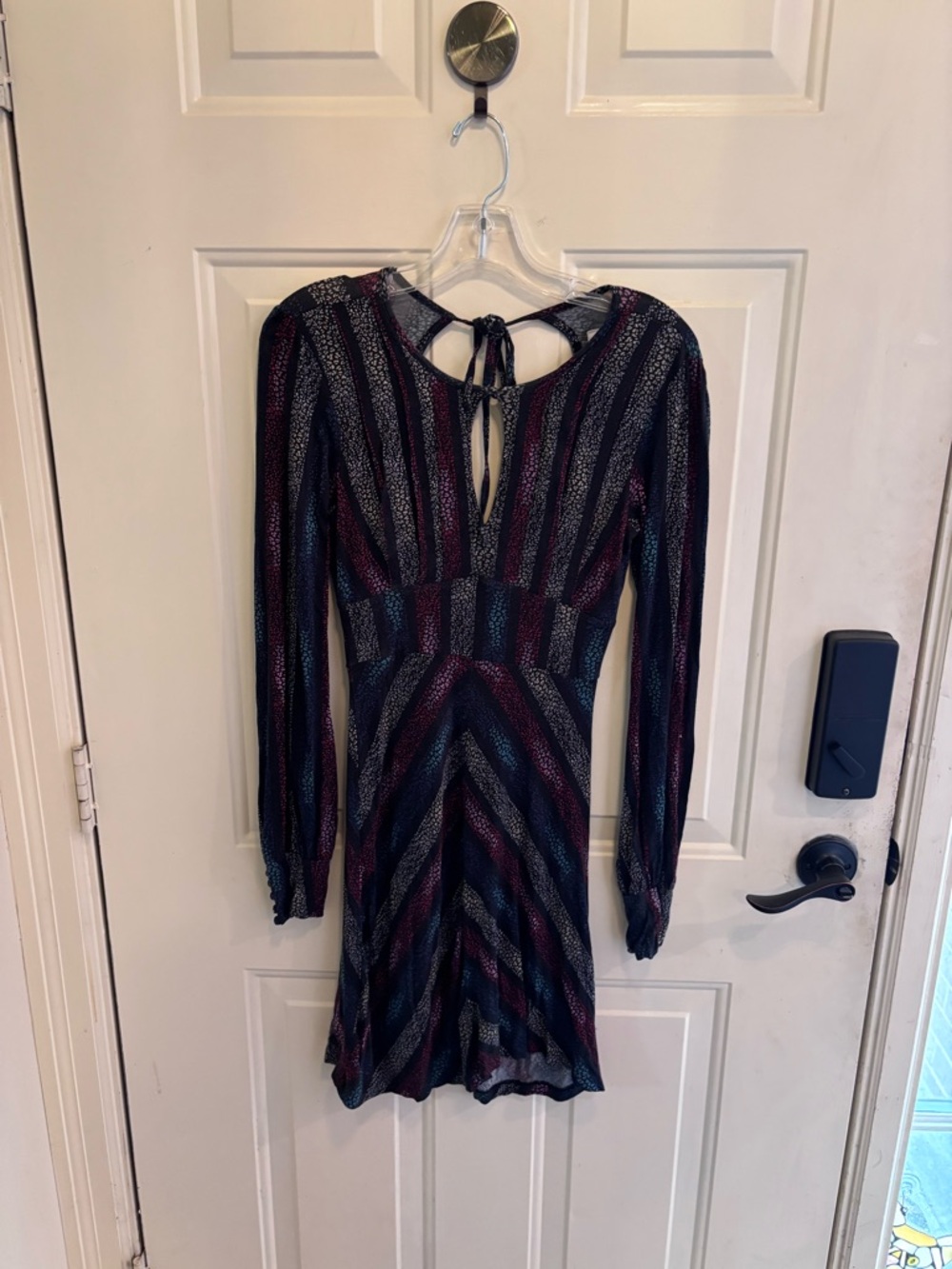 Free People Long-Sleeve Chevron Dress in Blue, Red, Purple, Black, Cream - Picture 3 of 6